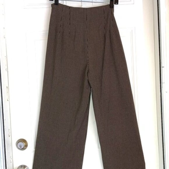 ZARA WOMAN Gingham Plaid Brown Wide Leg Culottes Trouser Slacks Womens Large - Picture 6 of 11